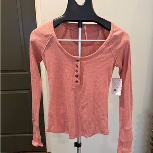 Free People Rose Long Sleeve Henley Top NWT